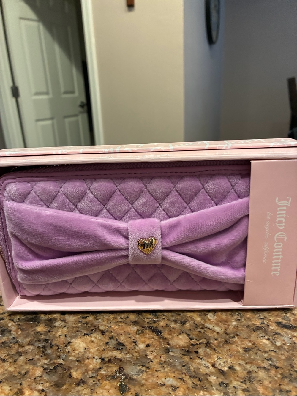 Juicy Couture Lilac Quilted Bow Card & Key Holder with Gold Heart Charm